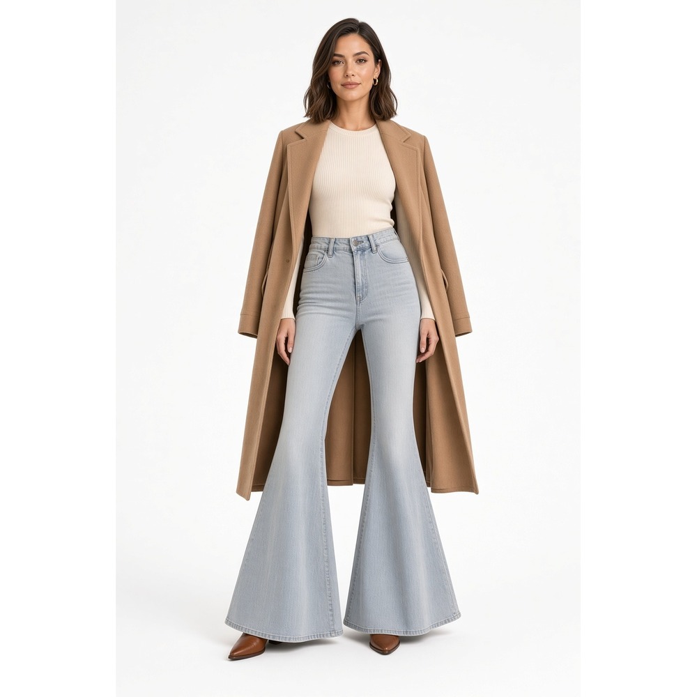 Easel Los Angeles Boho Mega Flare Leg Jeans Light Wash High Rise Bell Bottom S